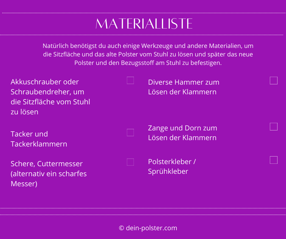 Material Stuhlpolster erneuern
